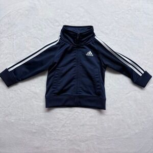 Kids Baby Adidas Track Jacket Navy Blue White Stripes Full Zip 12M